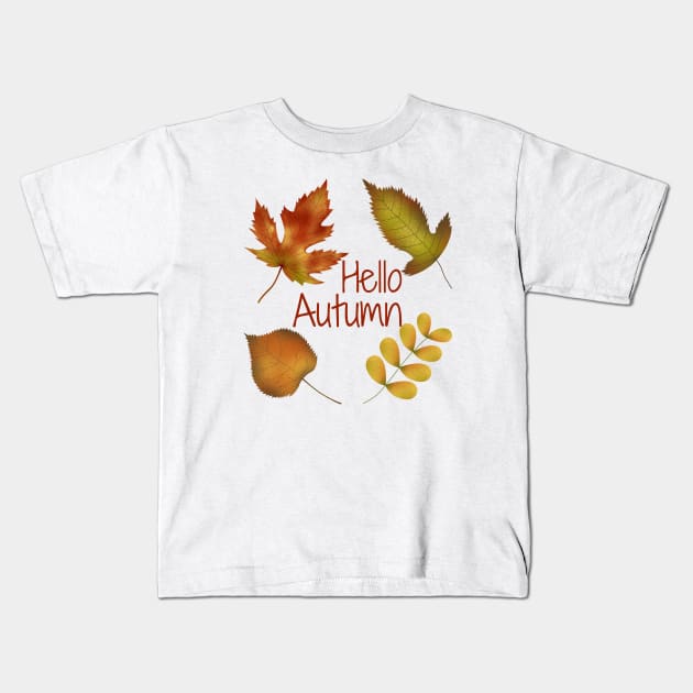 Hello Autumn golden leaves Kids T-Shirt by Juliana Costa